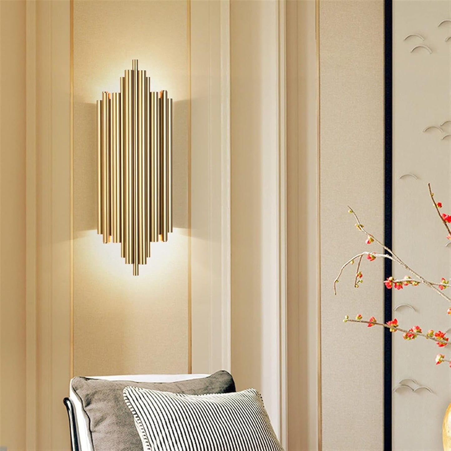 UHD- Wall Sconces Light Fixtures, Metal LED 4 Bulbs G9 Mid Century Sconce Light Wall Mounted Down Lighting Flute in Gold for Hallway Dining Living Room Restaurant Foyer Bedside lamp