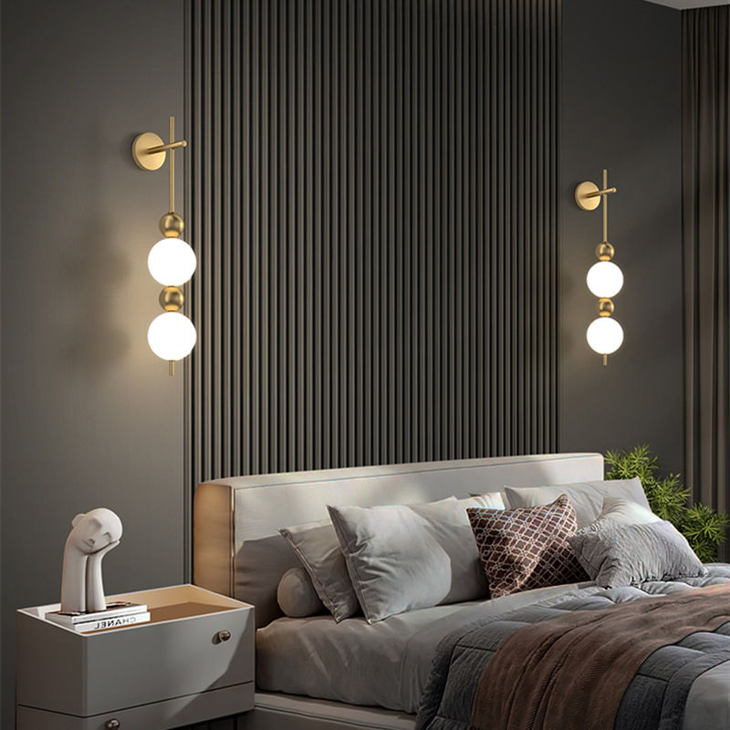 UHD New Modern Minimalist Gold Finish Body With Milky Glass and Golden Ball Multi color LED Wall Lamp For Living Room Bedroom Hall Restaurant