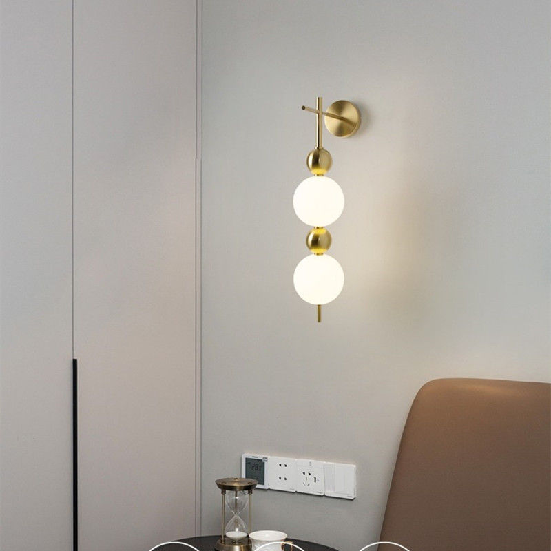 UHD New Modern Minimalist Gold Finish Body With Milky Glass and Golden Ball Multi color LED Wall Lamp For Living Room Bedroom Hall Restaurant