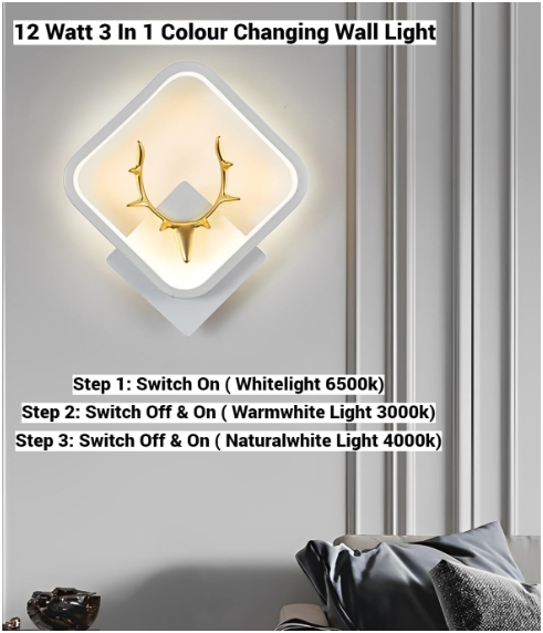 UHD-Aluminium Luxurious Deer Wall Lamp With Adjustable Colour Changing Function (White Square-A7)