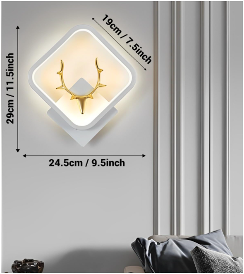 UHD-Aluminium Luxurious Deer Wall Lamp With Adjustable Colour Changing Function (White Square-A7)