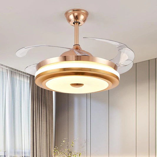 UHDInvisible Gold Ceiling Fan Chandelier – 4 Retractable ABS Blades, Remote Controlled
