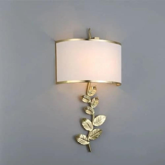 UHD Luxury Gold Leaf Wall Light – Elegant Brass & Fabric Sconce for Living Room & Bedroom