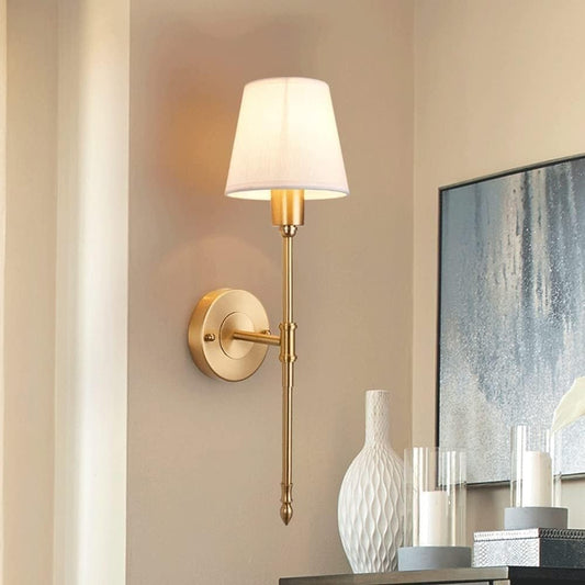 UHD Sturdy Durable Classic Brushed Brass Sconces Wall Sconce with Fabric Shade Wall Lighting, Hardwired Bathroom Vanity Light Fixture for Bedroom Living Room Hallway Kitchen, Gold