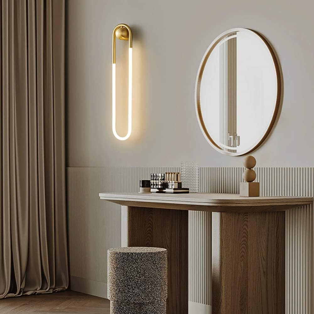 UHD Bedroom Wall Lights, Copper Long Ring Wall Light, Linear Brass Wall Lamp with Acrylic Tube, Modern LED Wall Lights, Bedside Wall Sconce, Simple Ultra-Thin Wall Lamps Compatible with Bedroom, Corrido