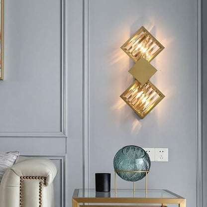 UHD Crystal Wall Sconce Geometric Wall Lamp, Modern Gold Metal Wall Light Headboard Lighting Fixture, Nordic Wall Mounted Lamps for Living Room Hallway Hotel Bedroom Bedside