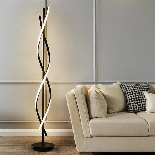 UHD Modern Led Black Floor Lamp with Spiral Light Strips