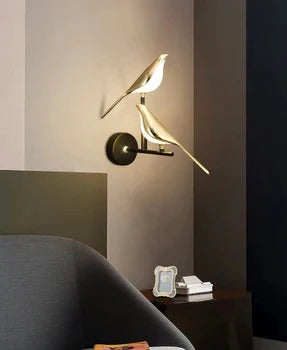 UHD 2-LED Modern Gold & Black Metal Wall Light with Bird Design – Warm White for Drawing Room