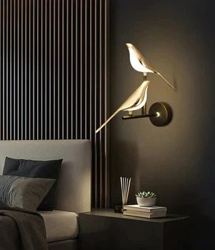 UHD 2-LED Modern Gold & Black Metal Wall Light with Bird Design – Warm White for Drawing Room