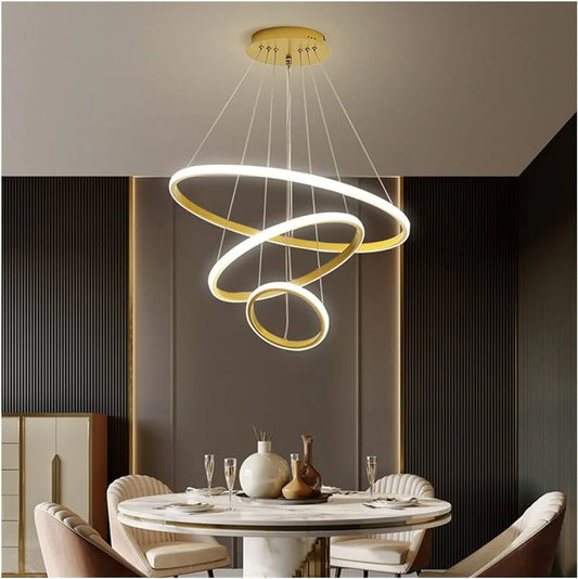 UHD 3 Ring Modern Double LED Chandelier Lamp (Warm White, Gold)