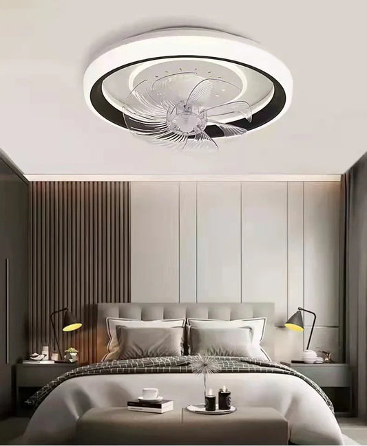 UHD 500mm Round Black Low-Height Ceiling Fan – LED Chandelier Design