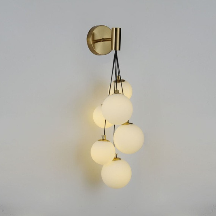 UHD contemporary Milky Glass wall light, sleek design, adjustable, modern style, ambient lighting, easy installation.